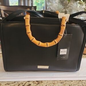 Jones New York Black Satchel with Bamboo Handles